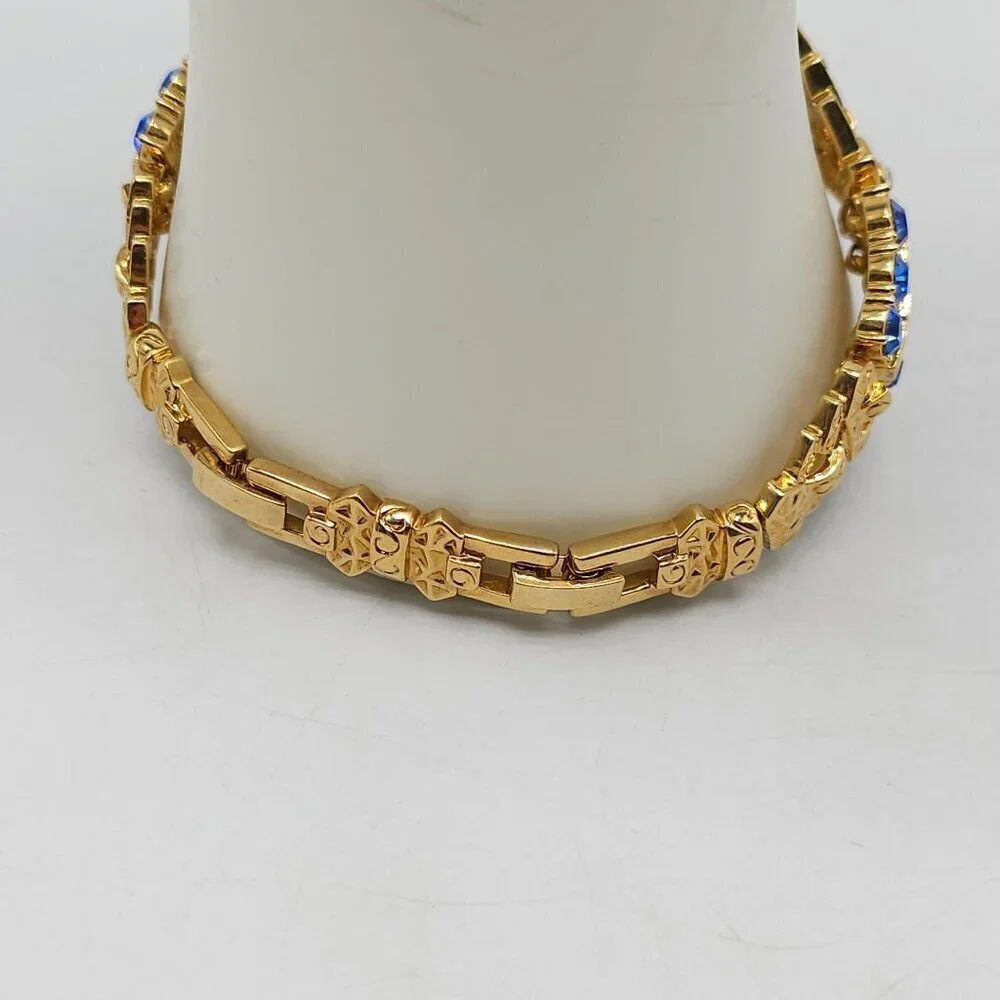JBK Camrose Kross Gold Tone Bracelet Blue Clear Rhinestones No Box No Papers